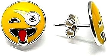 925m enameled silver earrings 10mm law. smiley tongue [AA9146]