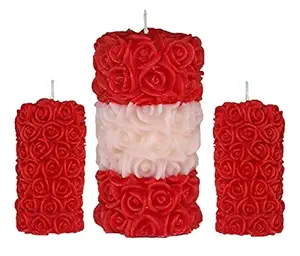 Shraddha Creation Rose Pillar 3 Layer (Big) and Rose Pillar (Small) Decorative Smokeless Designer Scented Wax Candle, Red & White Color with Rose & Vanilla Fragrance (Set of 3 Pcs.)