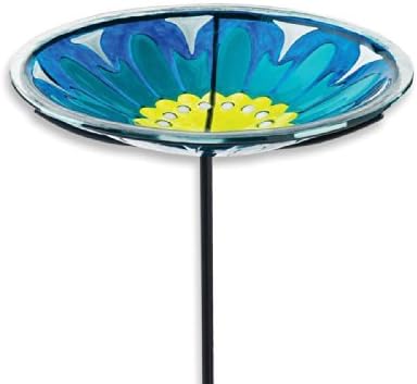 Silvestri Glass and Iron Bird Bath, 28-Inch, Blue