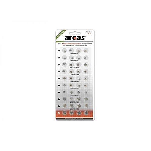 Preisvergleich Produktbild Arcas Pack 40 Knopfzellen, Sortiment von AG1 bis AG13
