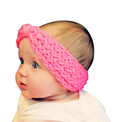 Koly® Baby Girls Photography Toddler Cute Kids Knitting Cross Headband Baby Hair Accessories (Hot pink)