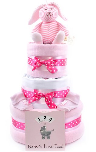 Pink New Baby Girls 3 tier luxury Deep Filled nappy cake baby shower hamper gift - FAST & FREE DELIVERY!