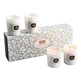 Anjou Bougies Parfumées Set Cadeau 4 Ecologique Ingrédients Biodégradables Longue Durée 20-25 Heures, Saveurs Poire & Fraise, Mûre & Laurier, Orange & Menthe Poivrée et Douces Enveloppes de Senteurs