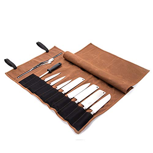 Bolsa para cuchillos de chef de lona encerada impermeable con 15 ranuras para utensilios de cocina