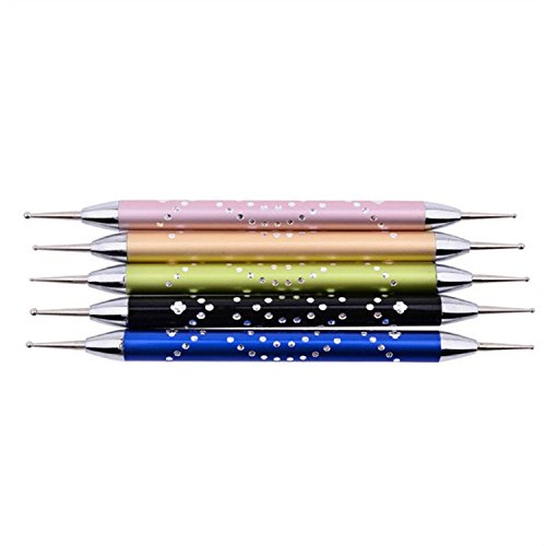 5 PCS Double Side Nail Art Dotting Pens Aluminum Marbleizing Painting Dot Pen Makeup Tool
