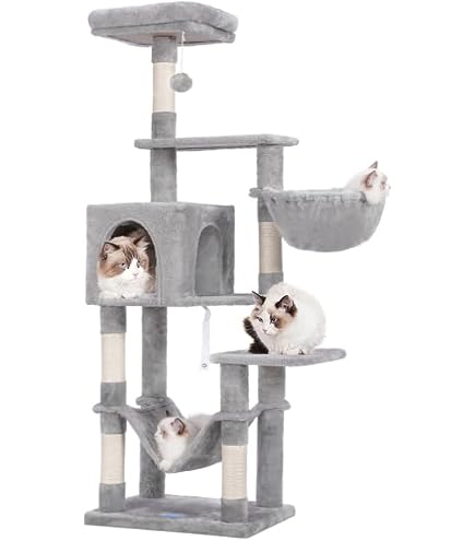 Hey-brother Kratzbaum Bis Zur Decke, Höhenverstellbar 240-270 Cm - Großer Kletterturm Mit Körben Und Kratzposten, Rauchgrau