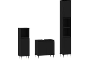 vidaXL Badmöbel Set 3 TLG., Badezimmer Möbel mit viel Stauraum, Badschränke mit Metallfüßen, Waschbeckenschrank Hochschrank Badezimmerschrank, Schwarz Holzwerkstoff