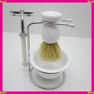 Infinitive Beauty Luxury 4 Piece Shaving Kit Set Including Boar Bristle Brush, Chrome Plated Double Blade Razor, Stand…
