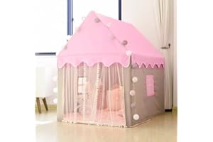 KRUZZEL Kinderzelt – Rosa Prinzessinnenhaus 130 × 100 × 115 cm mit 3 m LED – Lichterkette – Faltbares Spielhaus für Kinderzimmer und Garten Spielzelt Schloss für Mädchen – Indoor & Outdoor