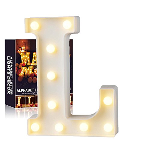 Ciojio Alfabeto Luce Bianco LED Notte Lampade Lettere Plastica Piedi Impiccagione Illuminazione per Matrimonio Festa Natale Camera Decorazione (L)