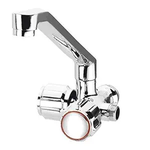 New Ware Brass Sink Cock 2-Way with Wall Flange for Bathroom and Sinks Sink Tap Faucet Premium Quality Sink Cock 2 in 1 (Chrome Finish)