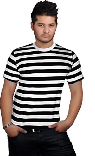 Wicked FunAngies Mens Stripped Top Shirt Stag Do Fancy Dress Short Sleeve Cotton Stripe T-Shirts