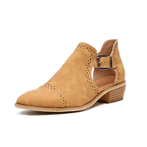 Rioneo Bottine Femmes Plates Bottes Talon Cuir Cheville Basse Chelsea Boots Femme Chaussures 4CM Talon Beige Marron Gris Jaune Kaki Rose 35-43 EU Marron 41