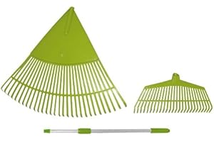 Xclou Garden Laubbesen Set 3tlg. grün, Harke mit extra breiter Fächerung, Rechen mit ausziehbarem Teleskopstiel, 76x57x5 cm
