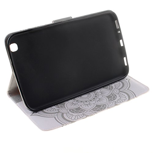 HB-Int 3 in 1 PU Leder Hülle für Samsung Galaxy Tab 3 SM-T310 T311 T315 8.0″ Brieftasche Etui Stand Funktion Flip Wallet Case Kartenfächer Book Style Cover Elegant Weiß Blumen Multifunction Modicsh Holder Tablet Schutzhülle Magnetverschluss Dünn Slim Bumper Zubehör mit Stylus Pen und Staub Stecker - 5