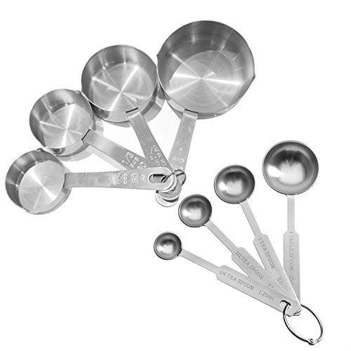 Tailcas® 4 Stück Set Messbecher + 4 Stück Set Messlöffel Profiqualität Edelstahl Stainless Steel Küchenhelfer Measuring Spoon für Kochen, Spice, Backen, Baking, Cooking