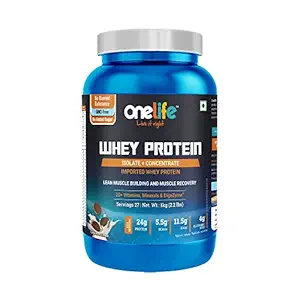 Onelife Whey Protein Isolate + Concentrate | 20+ Vitamins & Minerals, DigeZyme | 24g Protein | 5.5g BCAA | 4g Glutamic Acid | Cookies & Creams Flavour - 1kg