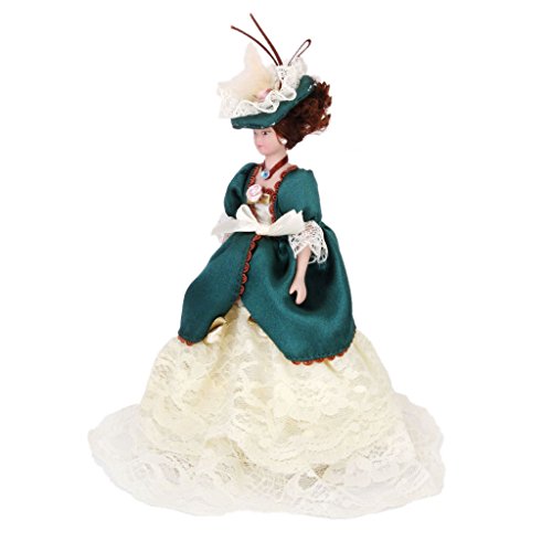 1:12 puppenstube Mini Victorian Dame Puppen mit Grün Kleid mit Hut - 6