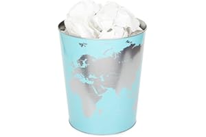 Balvi Papelera Globe Color Turquesa Diseño Mapa Mundo Lata 26cm (Alto) 22cm(diámetro)