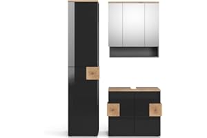 Vicco set mobili bagno Eden, Antracite/Rovere artigianale, 3 parti, con colonna