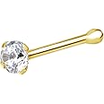 Forbidden Body Jewelry 14k Gold Nose Ring, 22g, Solid 7mm Micro Stud, 1.25-2mm CZ Simulated Diamond, Non-Irritating Skin Safe Real Gold, Women and Men