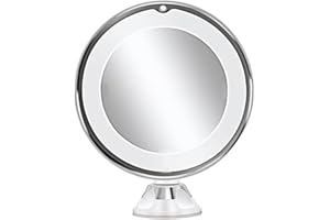 FOME Makeup Mirror, 10x Magnifying Makeup Mirror with Touch Control LED Light,360 Degree Rotating Arm and Powerful Locking Suction Cup for Home, Bathroom Vanity, and Travel