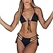 Produktbild Amoyl Damen Brasilianischer Bikini Set Push Up Gepolsterter BH Bandage Hohe Taille Bikini Tangas String Badeanzug Beachwear Set (Schwarz, L)