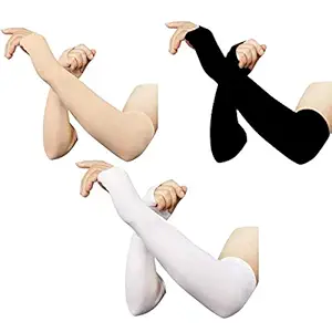 Goodwill Tech Men's and Women's Fully Stretched Skinny Fit Fingerless Arm Sleeves - Arm Guards for Sports/Bikers/Joggers (Pack of 3)