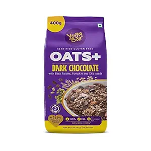 Yogabar Dark Chocolate Oats 400g - Gluten Free Whole Oatmeal for Breakfast - Healthy Breakfast Cereal for Children and Adults - Makes Milk Fun for Children - Healthy Dessert Pudding
