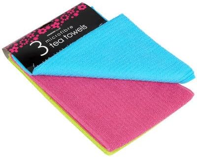 New 3 x Large Micro Fibre Kitchen Tea Towels - Blue, Lime, Pink