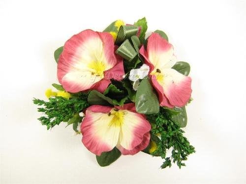 GT Decorations 4x Artificial Silk Flowers Pansy Gypso Oat Ribbon Candle Rings (Dark Pink) from