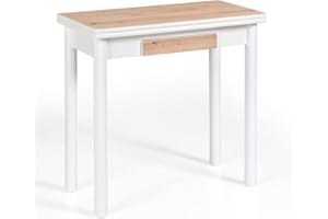 MOMMA HOME MOMMAHOME® Mesa de Cocina Extensible y Abatible – Mesa de Comedor Moderna Plegable, Modelo Pompeya en Color Roble Rústico/Blanco, Medidas 80x40/80x78 cm