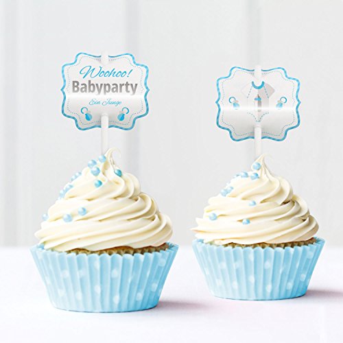 Baby Shower, Babyparty, Cupcake Deko, Muffin Deko, Cake-Pops, Einstecker, 12 Stück, junge, blau von Mia-Félice Decorations - 2
