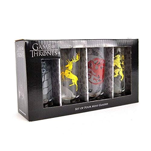 Game of Thrones Gläser 4er Set Stark Targaryen Lannister Baratheon Wappen Shot Glasses 10cl