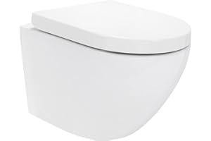 MOMENTS OF GLASS Inodoro suspendido REDONDE sin borde incl. asiento de inodoro con mecanismo de cierre suave + extraíble en blanco