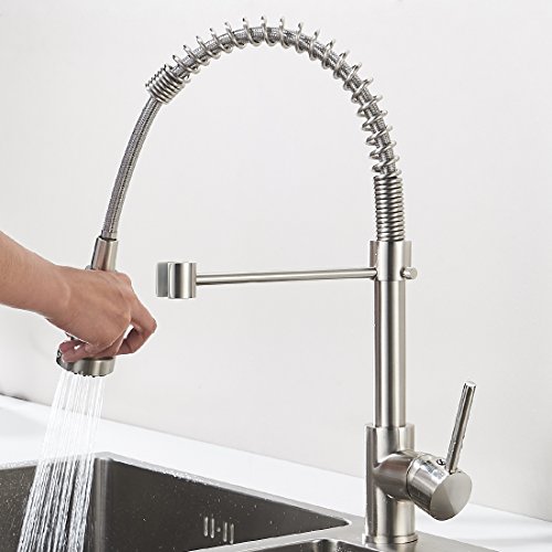 Aimadi Küchenarmatur Mischbatterie Küche Wasserhahn Spiralfederarmatur Einhebelmischer Küchenspüle Geschirrbrause Spültischarmatur Einhandmischer Ausziehbar Gebürsteter Nickel - 3