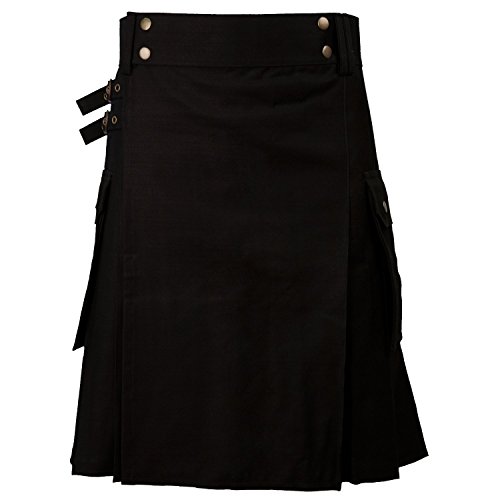 Falda escocesa (kilt) de combate negra, para hombre, con bolsillos, tallas 30-44 (Reino Unido)