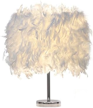 Feather lamp,white feather bedlight,unquie desk lamp,vintage beside lamp for girl bedroom living room study reading wedding decoration EU plug