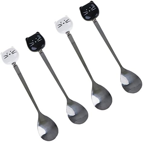 EdaEve 4 PCS Stainless Steel Spoon Cute Ceramic Cat Handle Coffee Spoon Ice Tea Sugar Demitasse Dessert Spoons, Party favors