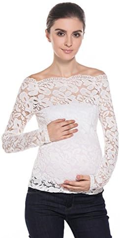 Modetrend Maternity T-Shirt Women Pregnant Nursing Tops Mama Lace Crochet Long Sleeve Blouse