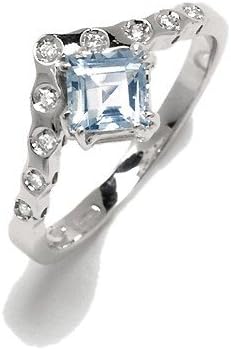 Gioie Women's Ring in White 18k Gold with Aquamarine and Diamond H/SI (total diamonds 0.06 ct), Size I, 2.8 Grams