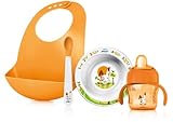 Philips Avent SCF730/00 Baby Set with 1x Bowl 1x Bib 1x Cup with Drinking Spout Leak-Proof 200 ml 1x Weaning Spoon for Babies Aged 6 Months and Above (Baby Product)