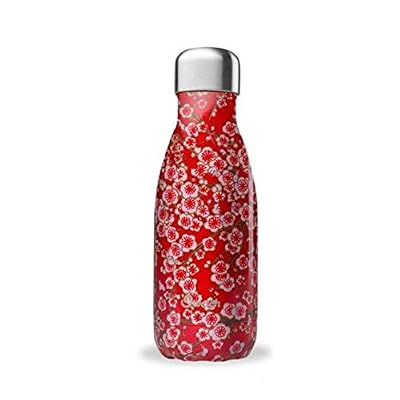 QWETCH - Bouteille Isotherme INOX 260ml - Maintient Vos Boissons au Chaud Pendant 12 Heures & au Frais Pendant 24 Heures – BPA Free - Flowers Rouge