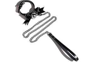 paloli Handmade Cosplay Choker Lolita Kitty Bell Collar with Strap Women Leather Choker Necklace