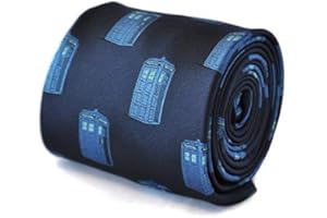 Frederick Thomas Navy Blue Men’s Tie with Doctor Who Blue Policeman TARDIS Box Design, Premium Fabric, Classic 8cm Width, 147cm Length, Ideal for Office, Weddings, Formal and Special Occasions