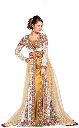 PalasFashionWomen's Embroidered Moroccan Wedding Kaftans KKPF1064-24 Beige UK Size: 24