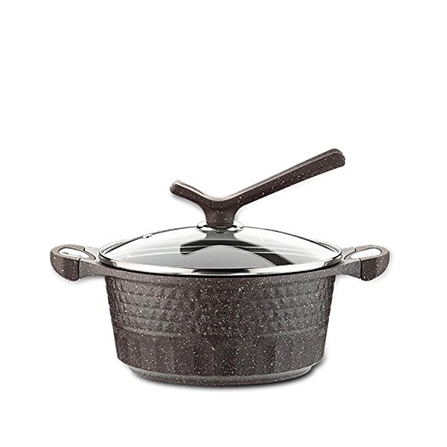 PLYY Alloy large saucepan glass lid heat insulated handrail, milk, soup, noodles porridge whole families cooking, non-stick smokeless, 32cm, 5L