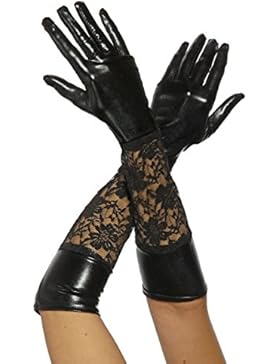 Lange Leder-Optik Handschuhe mit Spitze in schwarz