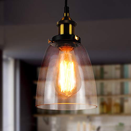 Luminaire suspendu en verre, Lantu Creative Vintage Industriel Finition en métal Balle en verre transparente Ombre ronde Loft Suspension Lampe Rétro plafonnier Vintage