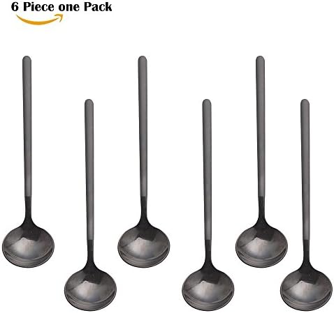 Espresso spoons 18/10 Stainless Steel,5 Inch, frosted handle,6-piece Vogue Mini Teaspoons set for Coffee Sugar Dessert Cake Ice Cream Soup Antipasto cappuccino,by Pukka Home (Black)